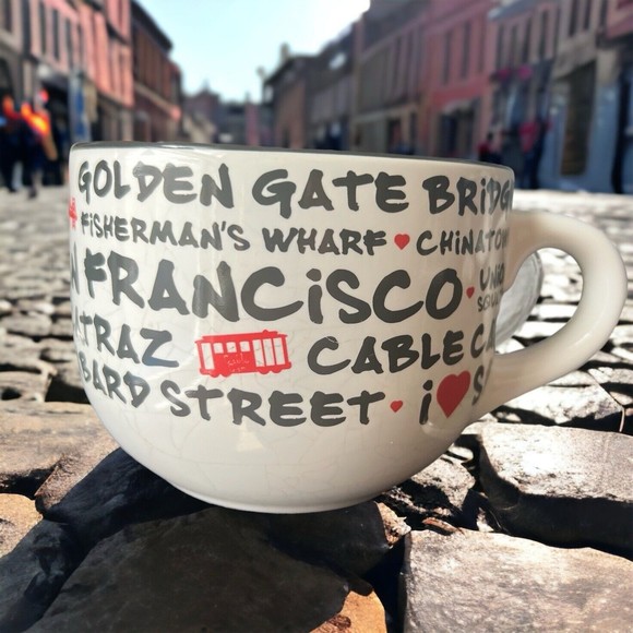 San Francisco Oversized Coffee Or Soup Mug Alcatraz Chinatown Lombard Street Etc - Picture 2 of 7